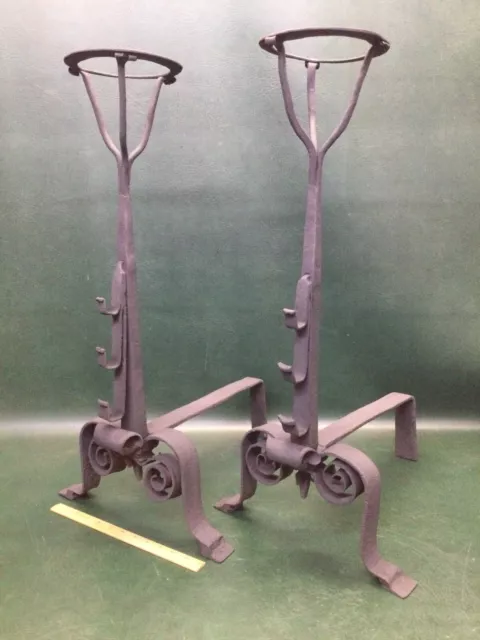 Antique French Cast Iron Andirons Cup Dogs Louis XIII Circa 18th-19th Century