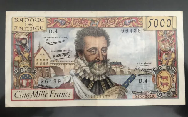 BILLET 5000 francs HENRI IV  du D.7-2-1957.D