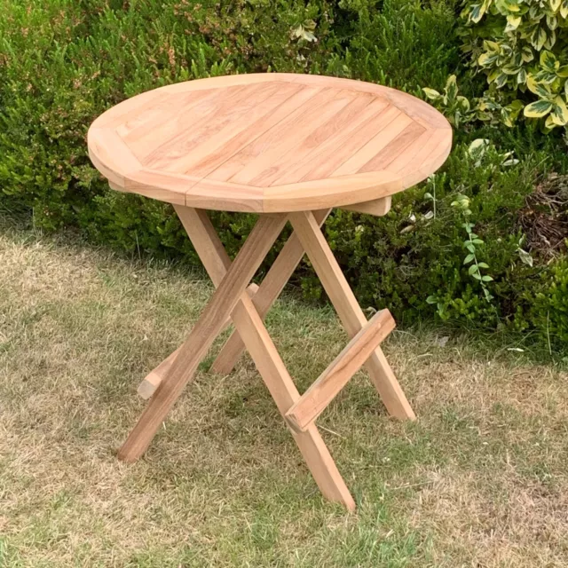 Round Teak Picnic Table Wooden Slatted Folding  Indonesian Grade A Teak