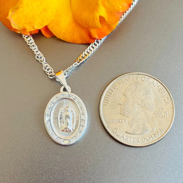 925 Sterling Silver Virgen de Guadalupe/ Pendant & chain 18" de Plata 925