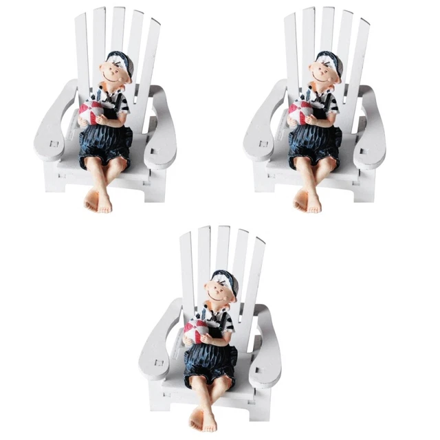 3PCS Beach Chair d'ornement créatif Creative Desktop décor en bois Tabletop Déco