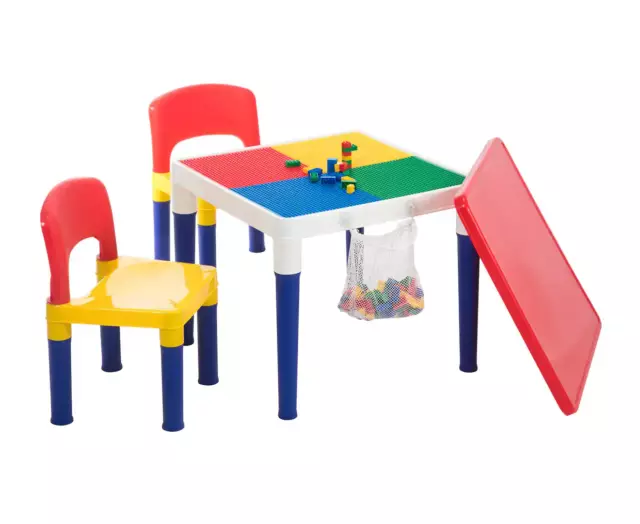 Delsun 2-In-1 Kids' Building Block Table & Chairs Set