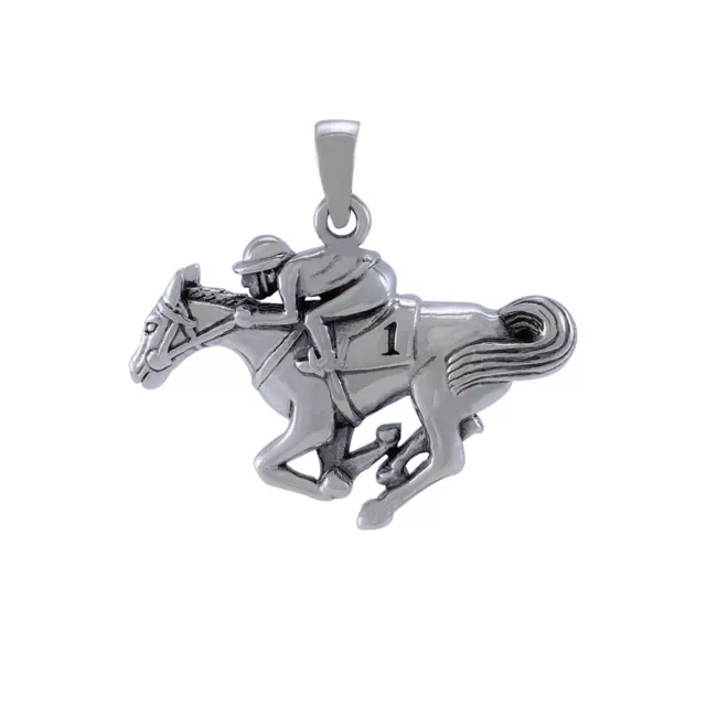 Cheval de Course Jockey .925 Pendentif Argent Massif Par Peter Stone Fin Bijoux