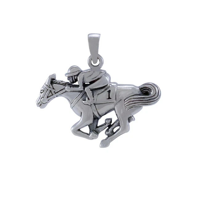 Horse Racing Jockey .925 Sterling Silver Pendant by Peter Stone Fine Jewelry
