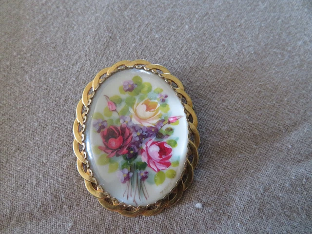 Belle Broche Ancienne à Décor De Bouquet De Fleurs - Ton Doré - Occasion Sans Marque