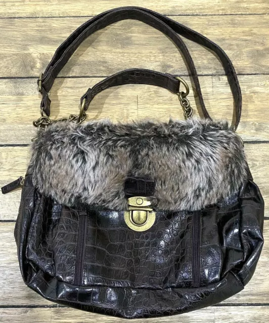 Bueno Bag Faux Croc Embossed Faux Leather & Fur Shoulder Bag Convertible Purse