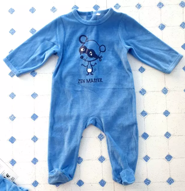 pyjama dors-bien 6 mois bleu souris fille garçon velours neuf zen master 1 pièce