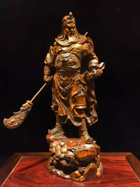 Chinese Natural Boxwood Hand carved Exquisite Guan Yu Statue  93201