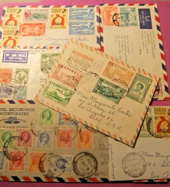 Lot of Six 1950s Envelopes with Stamps, ETHIOPIA, INDIA, RHODESIA