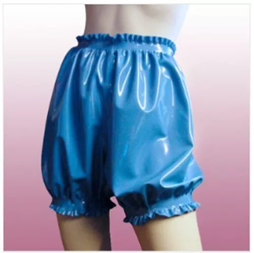 Pure Latex Gummi 100%Rubber Blue Ruffle Gentle Boxer shorts Pants 0.4mm S-XXL