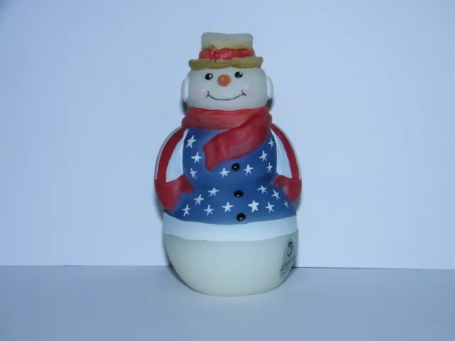 Fenton 4" White Opal Satin Snowman Patriotic Americana Red White Blue HP Davis