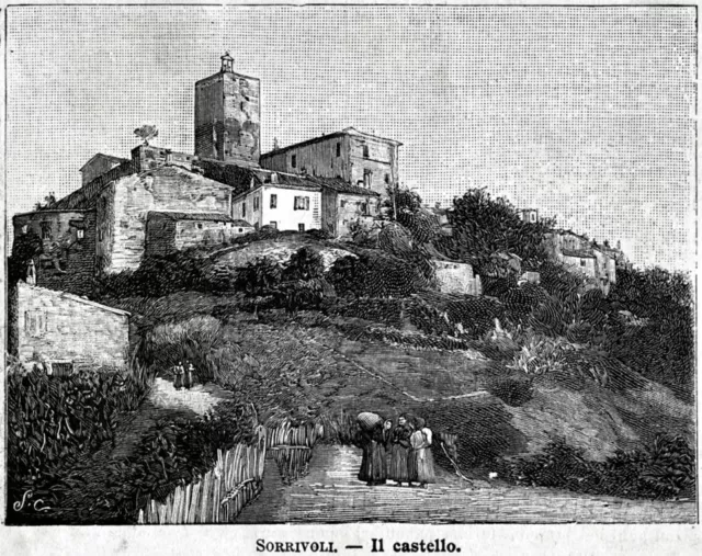 Castello di Sorrivoli. Roncofreddo.Stampa antica di 125 anni + passepartout.1897 2