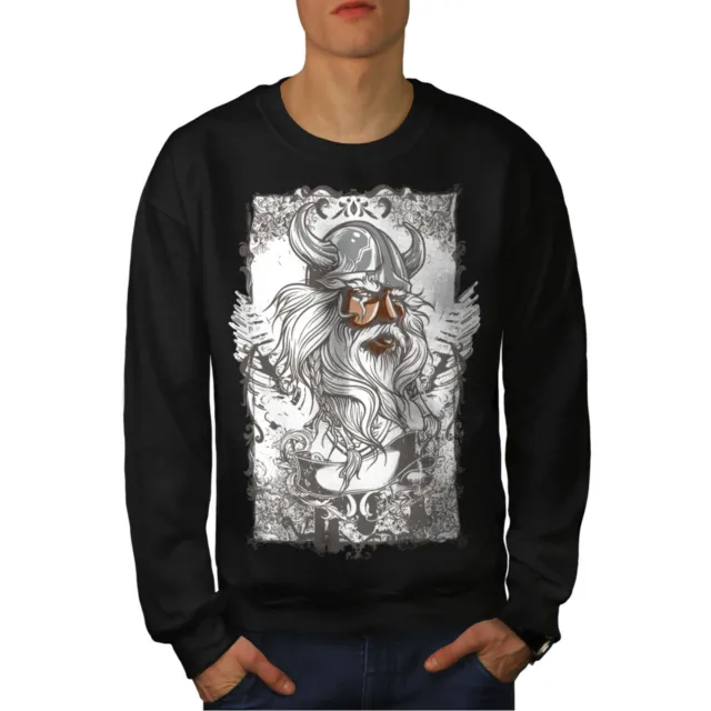 Wellcoda North Warrior Viking Mens Sweatshirt, Nordic Casual Pullover Jumper