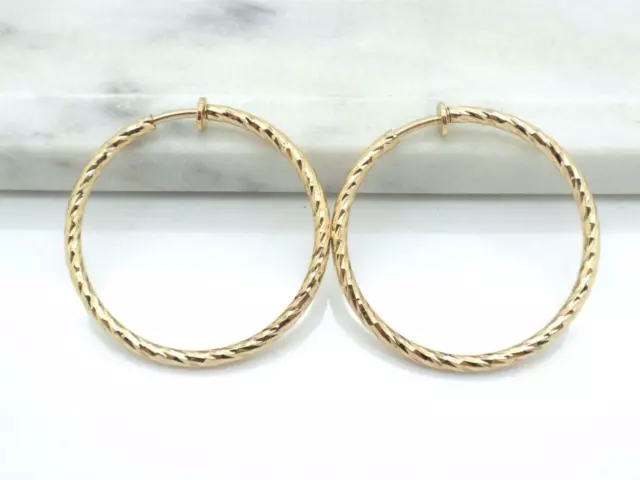 Clip on Hoop Earrings Women New 1.50" Gold Hard to Find Clip-ons