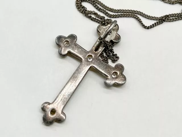 Vintage Solid Silver Ladies Gem Set Modernist Cross Crucifix Pendant &  Necklace 3