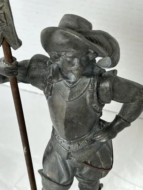 Spelter Metal French Musketeer Cavalier Statue Lamp Base. Broken Sword.