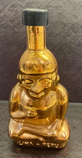 Vintage Figural Pisco Inca Copper colored Glass Bottle Lima Peru