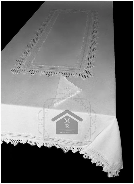 Nappe En Lin Pur 100% Avec Broderie Main - Taille Pour 12 Personnes, Couleur écru, Neuve Avec étiquette