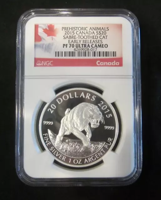 2015 Canada $20 Sabre Toothed Cat Early Releases PF 70 Ultra Cameo NGC