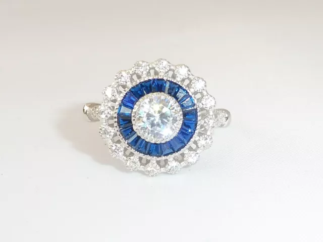 Ladies Ring 925 Sterling Solid Silver White & Blue Sapphire Ring Hand Made