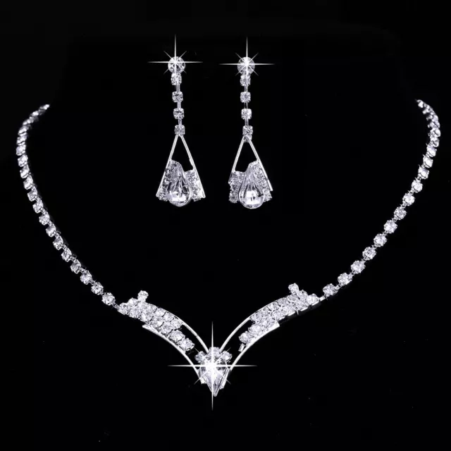 Fashion Crystal Necklace Earrings Set Womens Bride Weddings Party Jewellery Gift