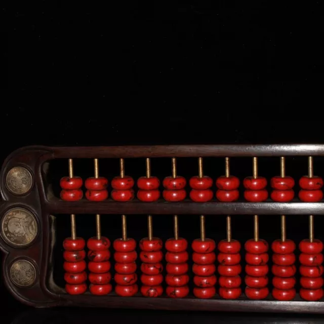 Chinese Old wood inlay red turquoise Abacus beads handwork abacus 2