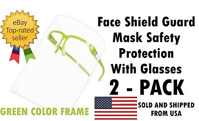 2 PACK Face Shield Guard Mask Safety Protection With Glasses - GREEN COLOR