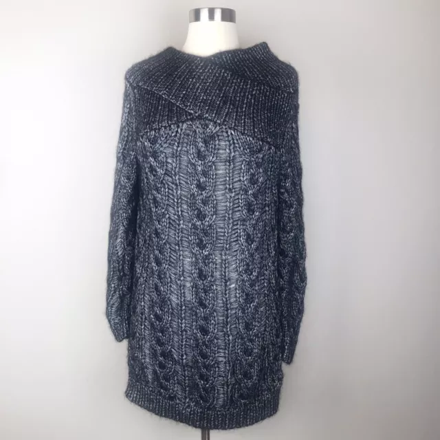 Ports 1961 Women’s Metallic Cable Knit Sweater Crossover Neck Size XS Oversized