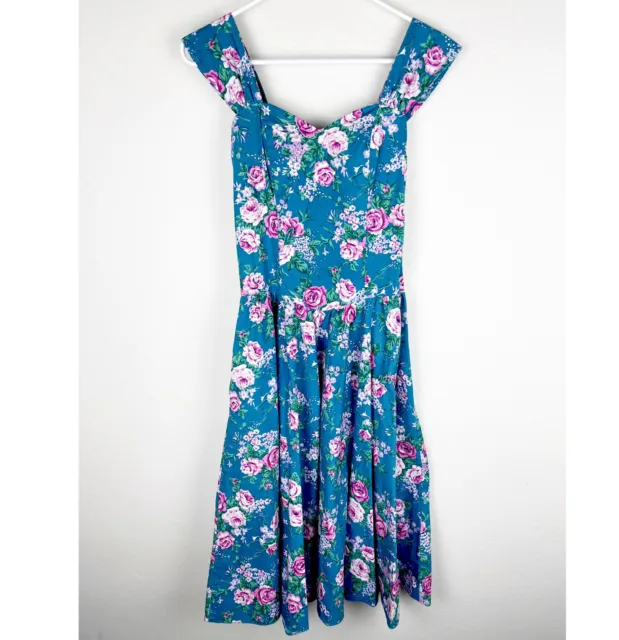 Royal Creations Hawaii Sundress Medium Teal Floral Pink Flare Vintage Pockets