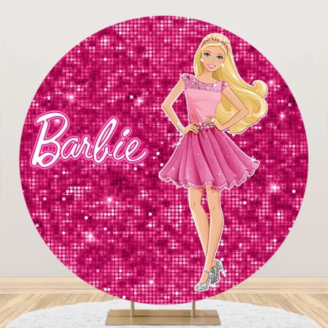 Round Pink Barbie Backdrop Cover Girls Birthday Party Photo Booth Background 2