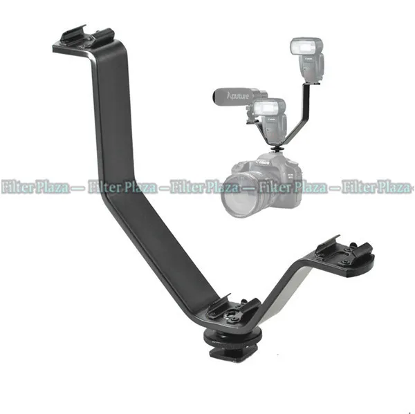 V Type Triple Hot Shoe Mount Flash Bracket for Camera Monitor Video LED Lamp Mic