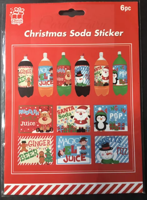 6 Pack of Christmas Soda Pop Bottle Label Covers Novelty