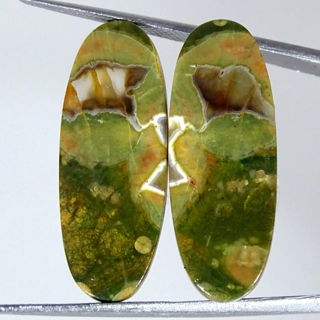 21.40Cts Natürlich Regenwald Jaspis Paar Rhyolite Oval Cabochon Lose Edelsteine