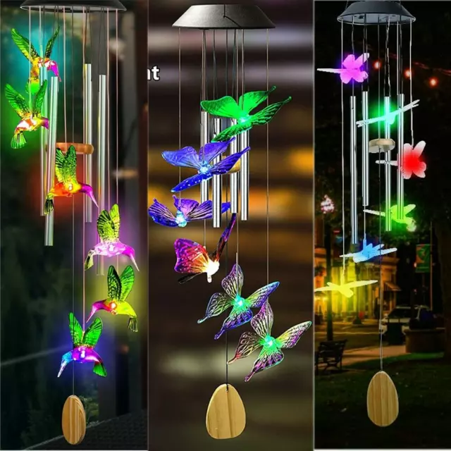 Color-changing solar wind chime LED crystal ball hummingbird light with 4 Tubes 2