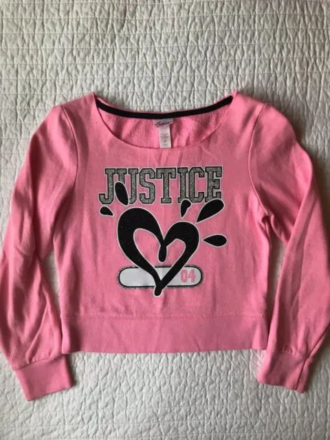 Justice Girls Crewneck Crop Sweater Justice Heart Glitter Pink Size 8 EUC