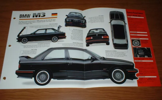 ★★1987 Bmw M3 Spec Sheet Brochure Poster Print Photo Info 87 88 89 90★★