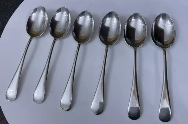 VTG 6 SILVER PLATE ALEX R CLARK Con 18cm OLD ENGLISH DESSERT SPOONS CUTLERY