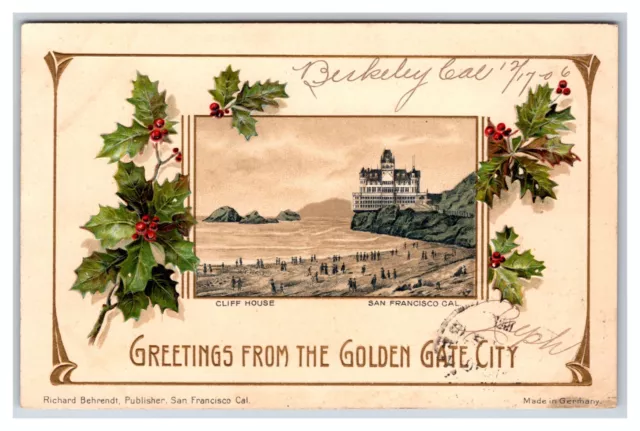 Cliff House Christmas Greetings From San Francisco CA Embossed UDB Postcard P24