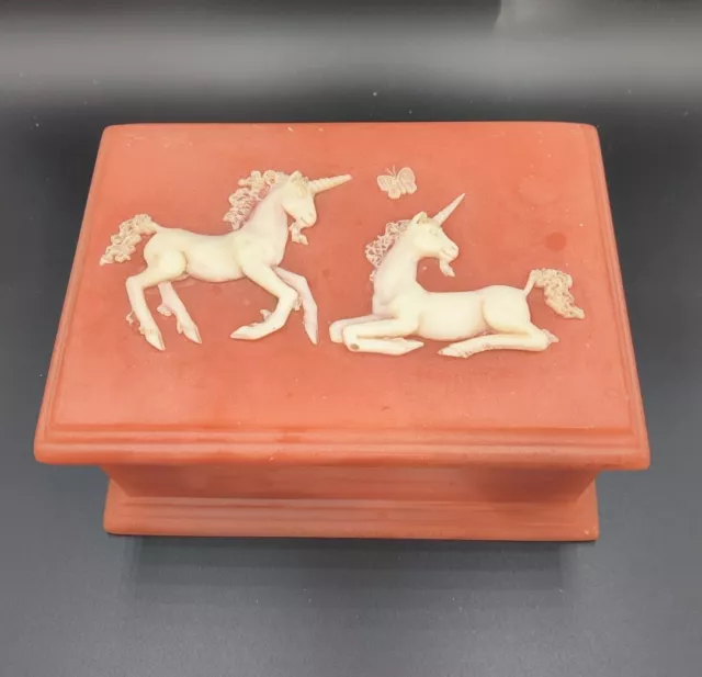 Vintage Incolay Stone Unicorn Jewelry Trinket Box Large by DGI 6.5" x 4.5"