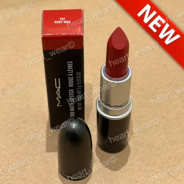 New MAC Matte Lipsticks Ruby Woo 707 Shade Full Size Retro Lipstick Full Size 3g