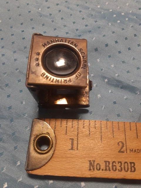 Antique GERMAN Folding mini brass Magnifying Glass MANHATTAN SCHOOL OF PRINTING