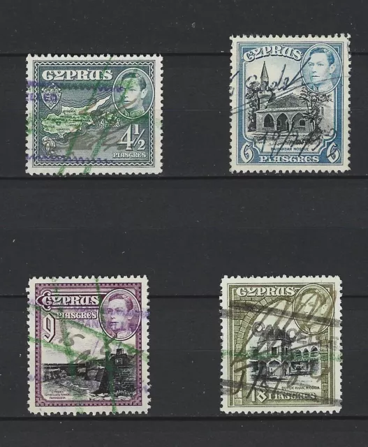 CYPRUS 1938 KGVI 41/2 + 6 +9+18 Piastres VERY FINE USED AS REVENUE FISCAL STAMPS