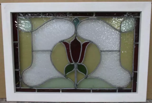 MIDSIZE OLD ENGLISH LEADED STAINED GLASS WINDOW Pretty Floral 24" x 16.5"