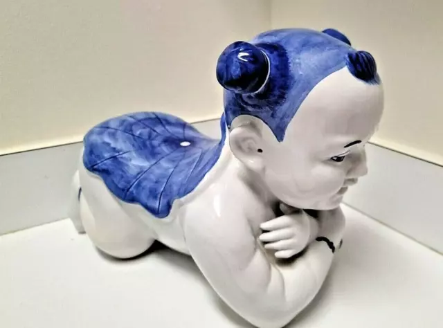 Vintage Chinese Hand Painted Blue& White Male Figure Porcelain Pillow/Head Rest