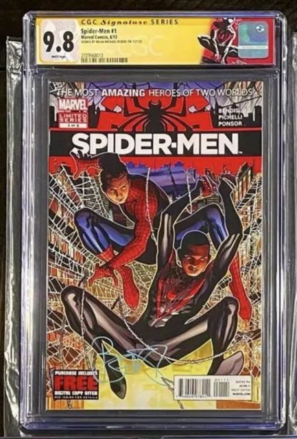 Spider-Men #1 CGC 9.8 White Pages 1st Miles & Peter Signed By: Bendis 🚨🚨🚨