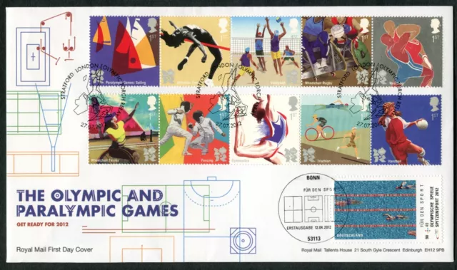 Großbritannien FDC Nr. 3114 - 3123 Olympische Spiele 2012 + BRD Nr. 2925 ESST