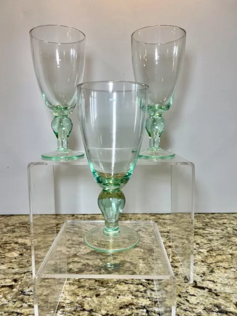 Set of 3 Pottery Barn Recycled Glass Green Stemmed LARGE Water Goblets 8.25” HTF