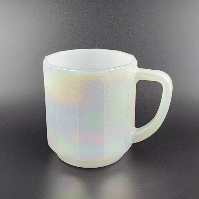 Federal Glass White Moonglow Iridescent Opalescent Coffee Mug Textured Vintage