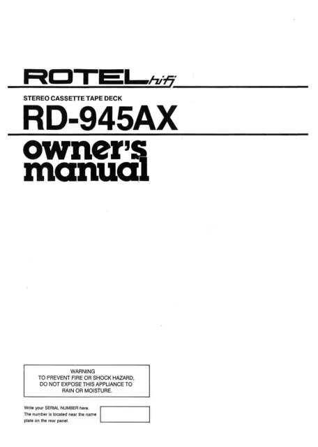 Bedienungsanleitung-Operating Instructions pour Rotel RD-945 Ax