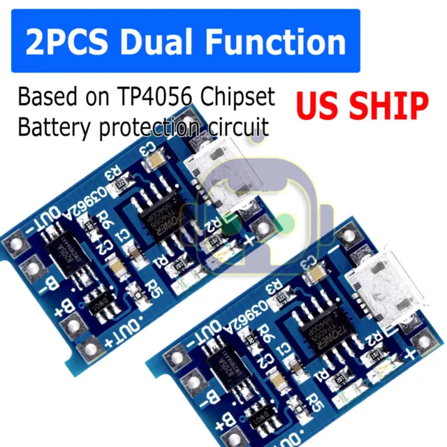 2PCS 5V 1A Micro USB TP4056 18650 Lithium Battery Charging Board Charger Module